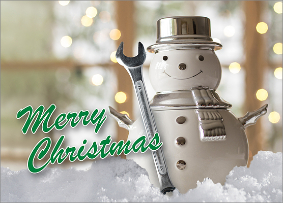Auto Mechanic Snowman Holiday Card