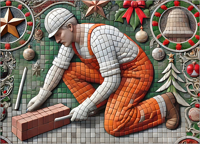 Bricklayer Christmas Card Artistic (Glossy White) 