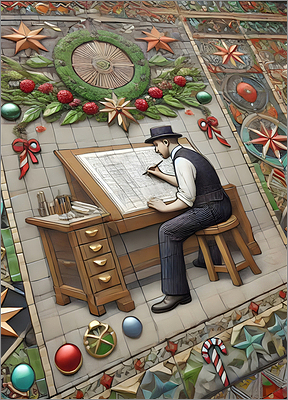 Draftsman Christmas Card Sleek (Glossy White) 