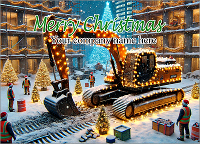 Excavator Christmas Card Floodlit