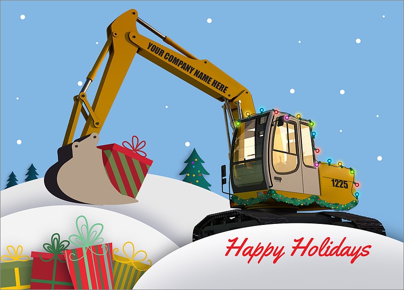 Excavator Christmas Cards Personalized For Your Business