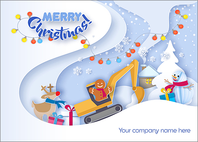 Excavator Snowflakes Card (Glossy White) 