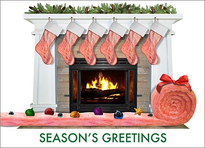 Insulation Fireplace Christmas Card (Glossy White) 