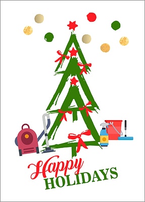 Janitorial Tree Holiday Card (Glossy White) 