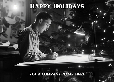 Personalized Drafting Christmas Card (Glossy White) 