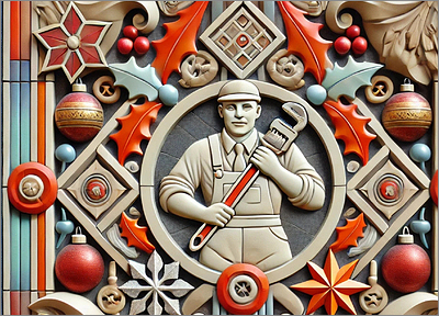 Plumber Christmas Card Enhanced (Glossy White) 