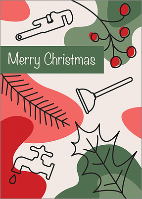 Plumbers Holly Holiday Card (Glossy White) 