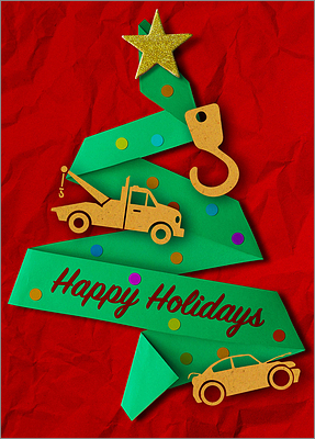 Tow Truck Green Tree Card