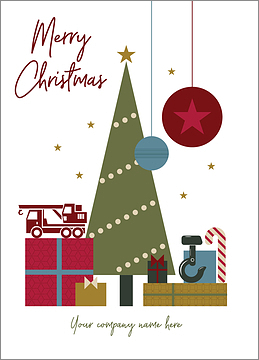 Tow Truck Green Tree Christmas Card