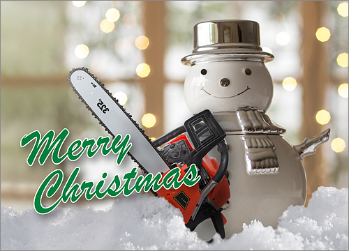 Tree Service Snowman Holiday Card