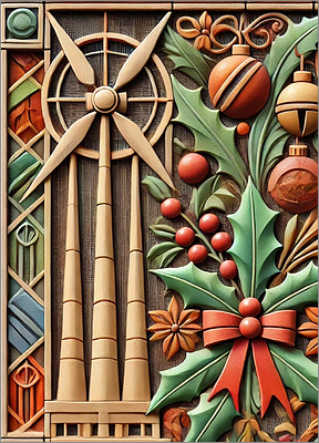 Wind Turbine Christmas Card Graceful (Glossy White) 