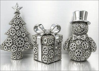 Engineering Christmas Card Gears (Glossy White) 