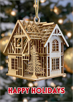 Framed House Holiday Ornament Card (Glossy White) 