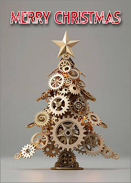 Metal Cogs Christmas Tree Card