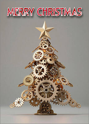 Metal Cogs Christmas Tree Card