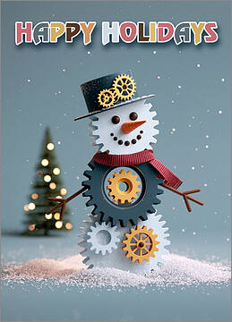 Snowy Cog Snowman Holiday Card