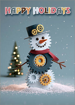 Snowy Cog Snowman Holiday Card